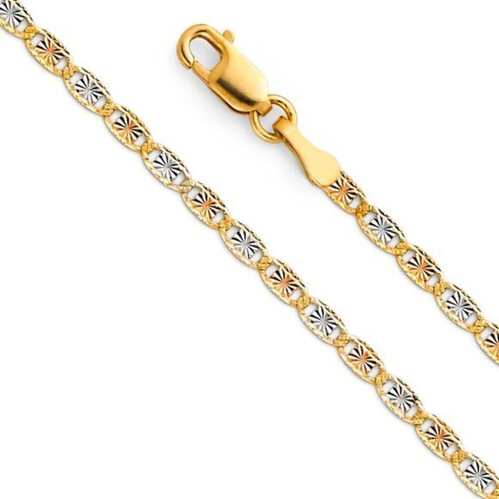 New 14K tri color 2mm Valentino Diamond cut Valentino Chain 16" inches